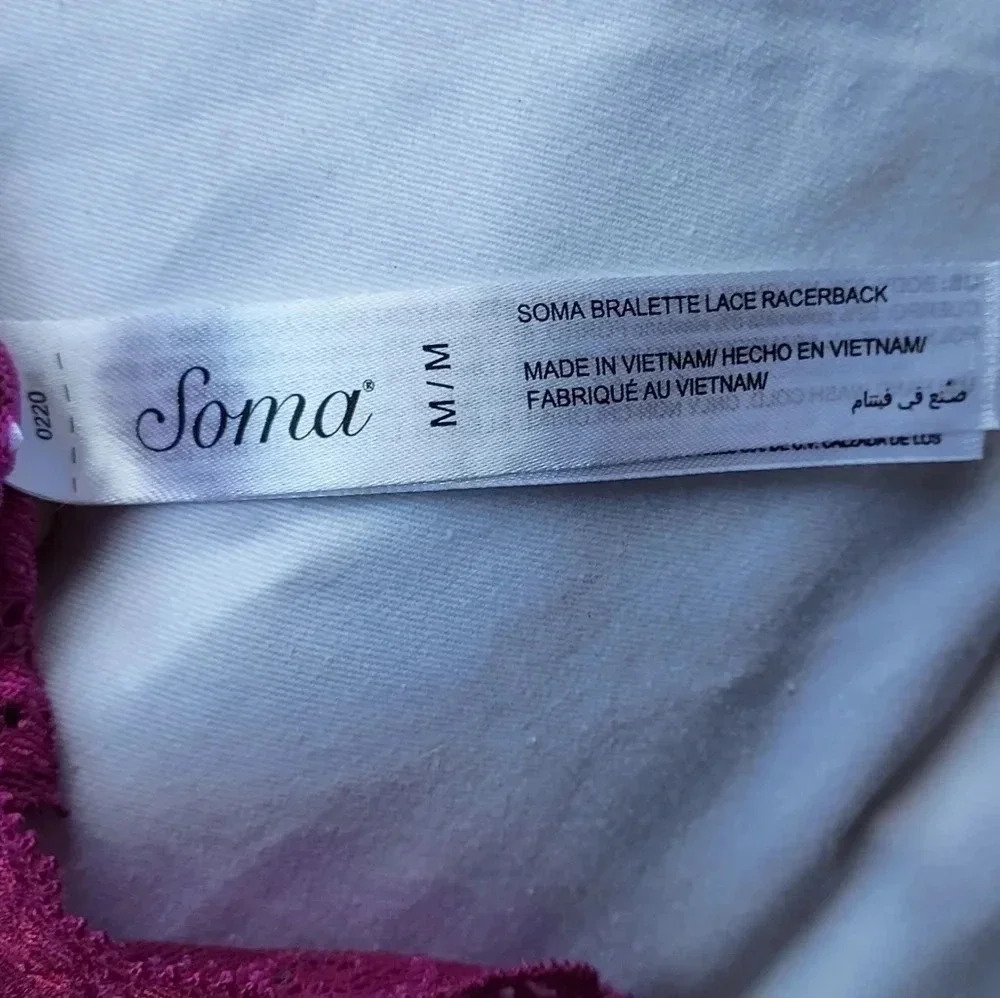 Soma Bralette Lace Racerback Medium Raspberry Color - Picture 7 of 7